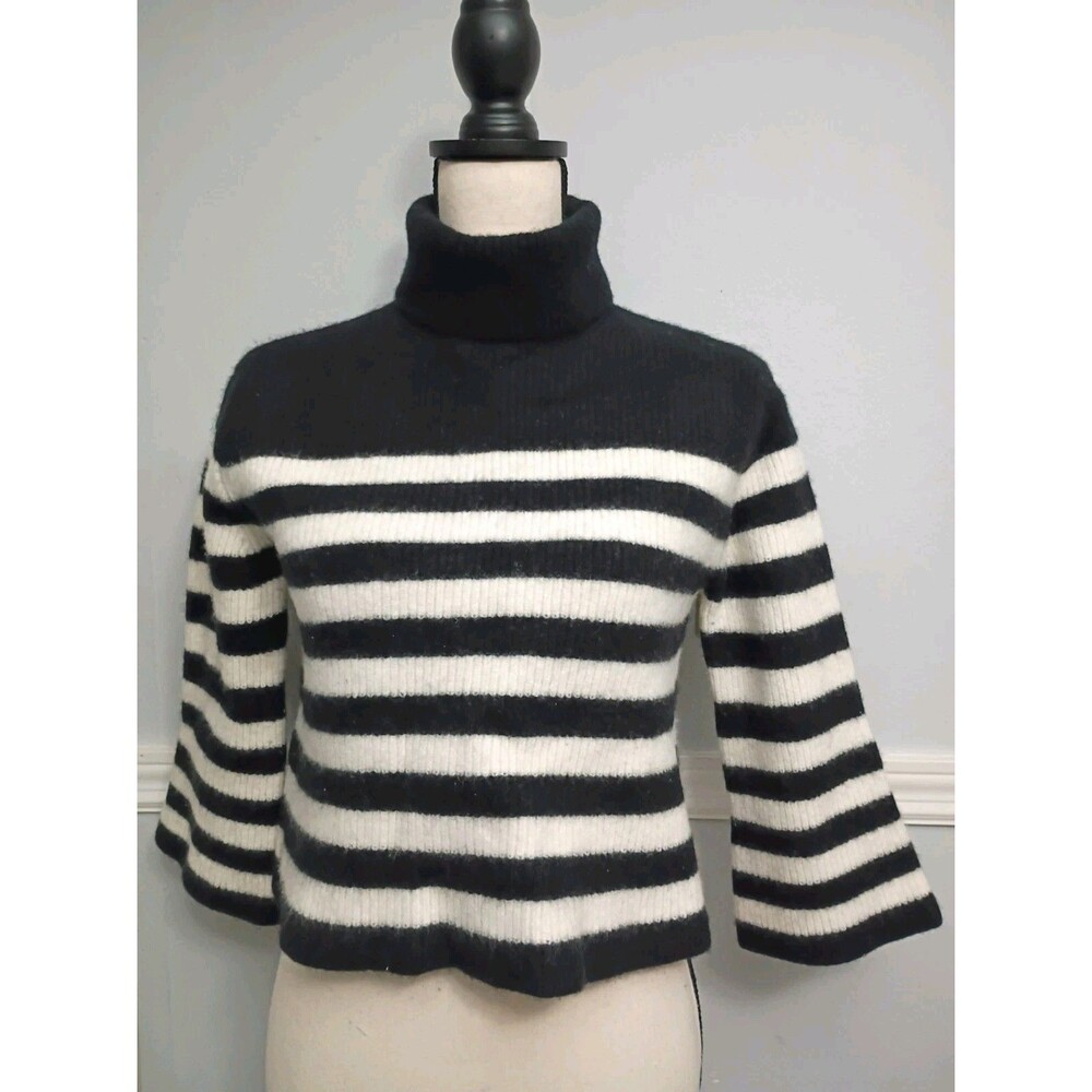 J Crew Blend Turtleneck Black/White Striped Sweater